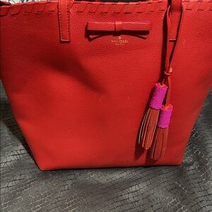 Kate Spade Cherry Red Tote with Pink Tassels
